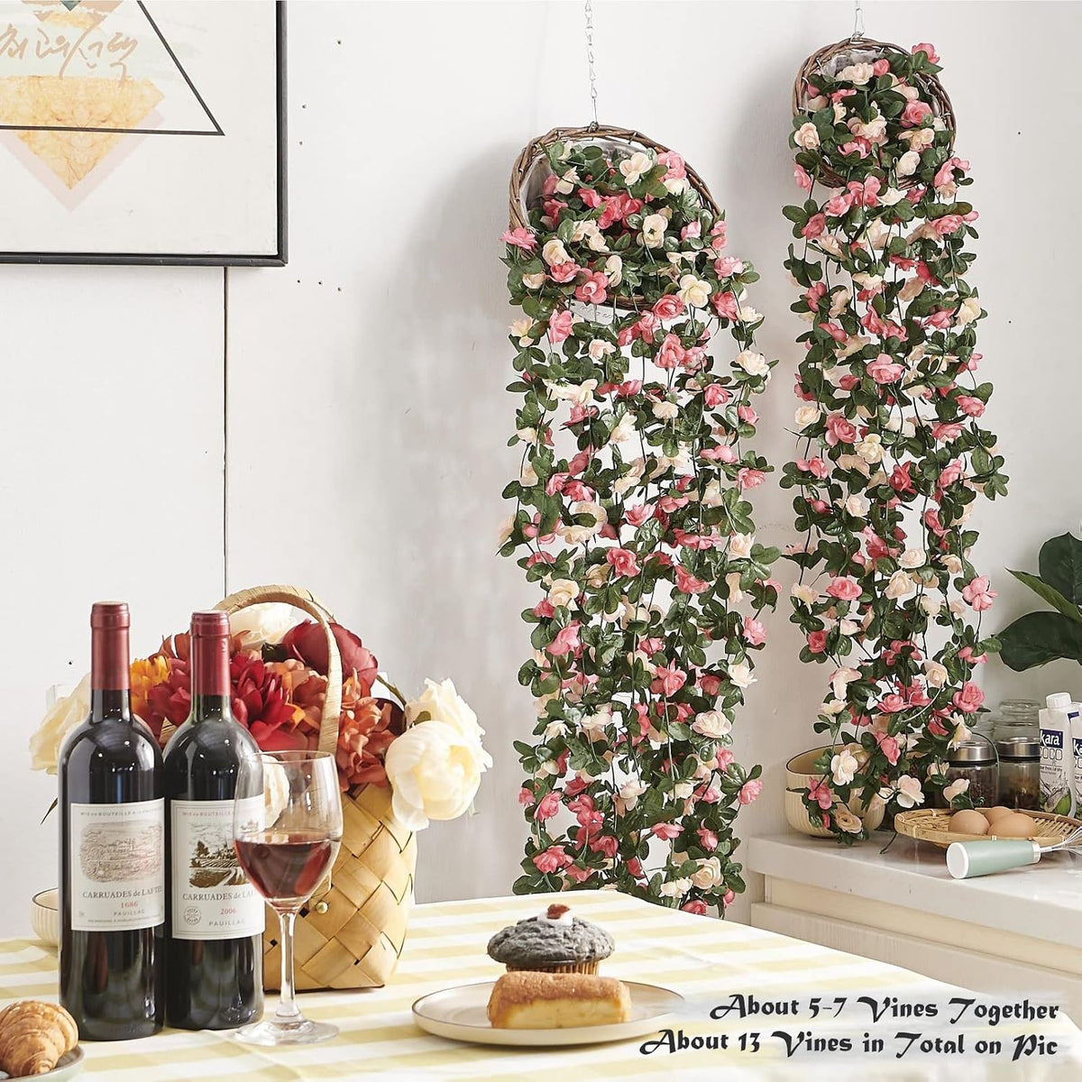8Pcs x 8.2FT Artificial Flower Garland Floral Rose Vine Decor, Pink Flower
