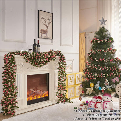 8Pcs x 8.2FT Artificial Flower Garland Floral Rose Vine Decor, Pink Flower