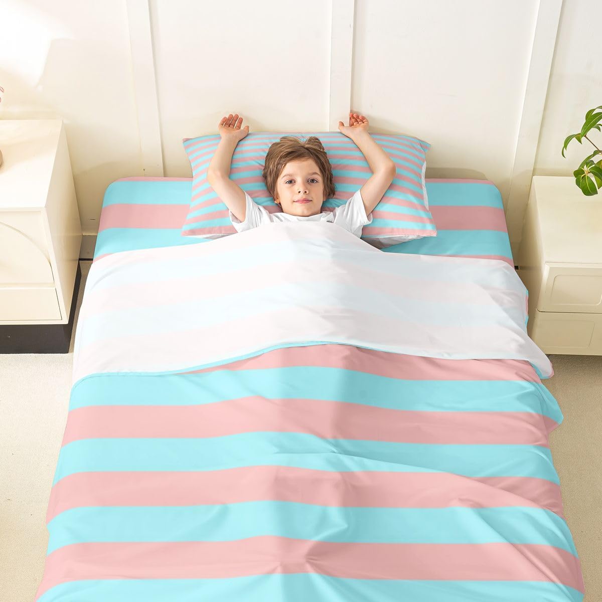 Abstract Striped Bed Sheets Twin Size Retro Pink and Blue Modern Stripes Sheet Set for Kids Teens Adults Geometric Striped Bedding Set Cute Horizontal Lines Sheets