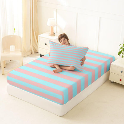 Abstract Striped Bed Sheets Twin Size Retro Pink and Blue Modern Stripes Sheet Set for Kids Teens Adults Geometric Striped Bedding Set Cute Horizontal Lines Sheets