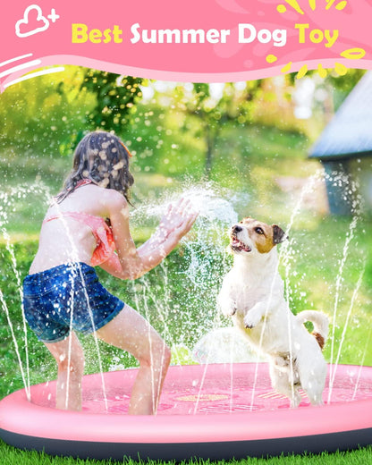 Dog Pool, Anti-Slip Splash Pad for Dogs, 67 in, Pink