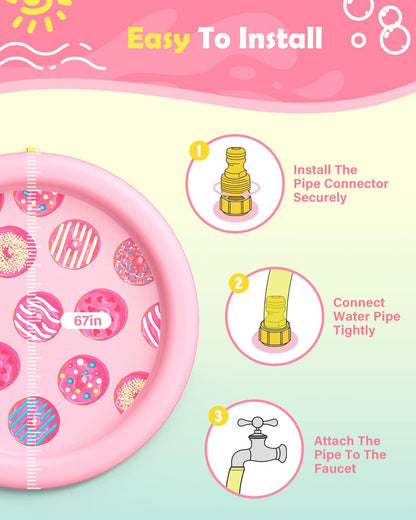 Dog Pool, Anti-Slip Splash Pad for Dogs, 67 in, Pink
