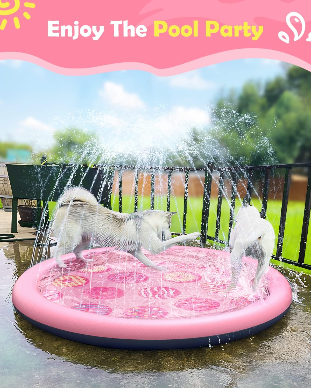 Dog Pool, Anti-Slip Splash Pad for Dogs, 67 in, Pink