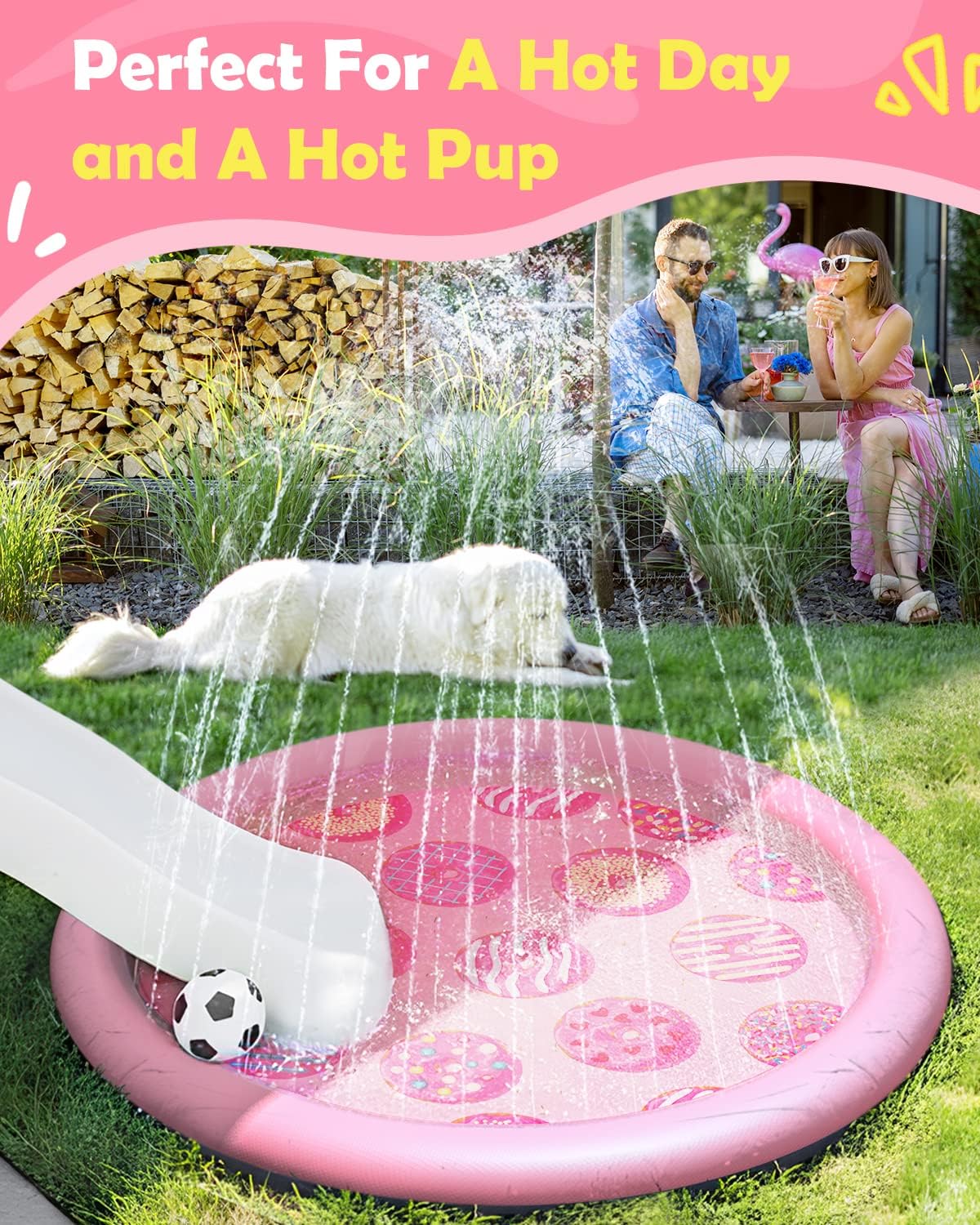 Dog Pool, Anti-Slip Splash Pad for Dogs, 67 in, Pink