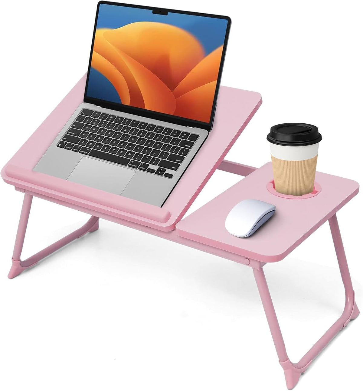 Lap Desk for Couch/Sofa/Floor, 5-Angle Adjustable Bed Desk with Foldable Legs &Cup Holder, Light Weight Bed Tray Table for Writing/Eating/Reading, Portable Laptop Stand for Adults, Kids