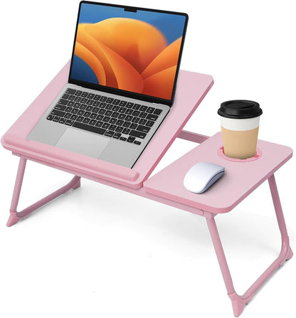 Lap Desk for Couch/Sofa/Floor, 5-Angle Adjustable Bed Desk with Foldable Legs &Cup Holder, Light Weight Bed Tray Table for Writing/Eating/Reading, Portable Laptop Stand for Adults, Kids