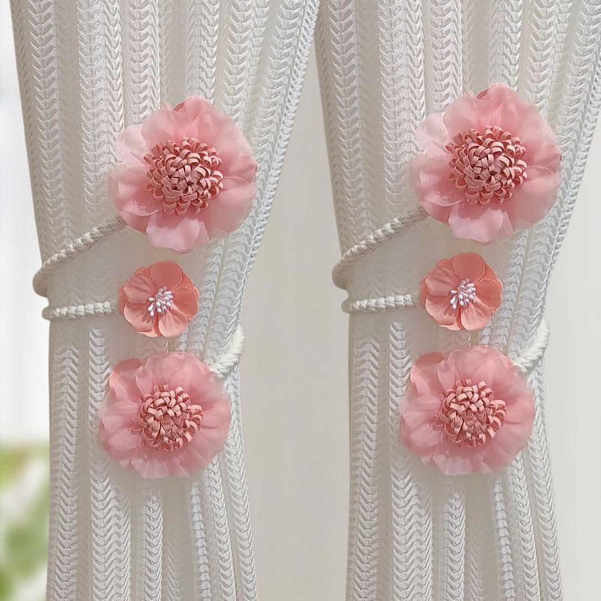2 Packs Flower Curtain Buckle,Handmade Artificial Flower Curtain Holdbacks Clips,Flexible Curtain Tiebacks Clips Elegant Decorative for Living Room Bedroom(Pink)
