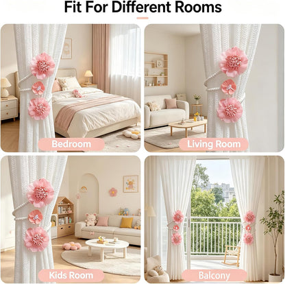 2 Packs Flower Curtain Buckle,Handmade Artificial Flower Curtain Holdbacks Clips,Flexible Curtain Tiebacks Clips Elegant Decorative for Living Room Bedroom(Pink)