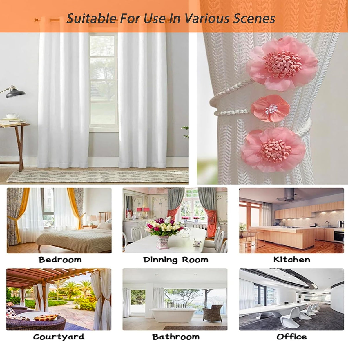 2 Packs Flower Curtain Buckle,Handmade Artificial Flower Curtain Holdbacks Clips,Flexible Curtain Tiebacks Clips Elegant Decorative for Living Room Bedroom(Pink)