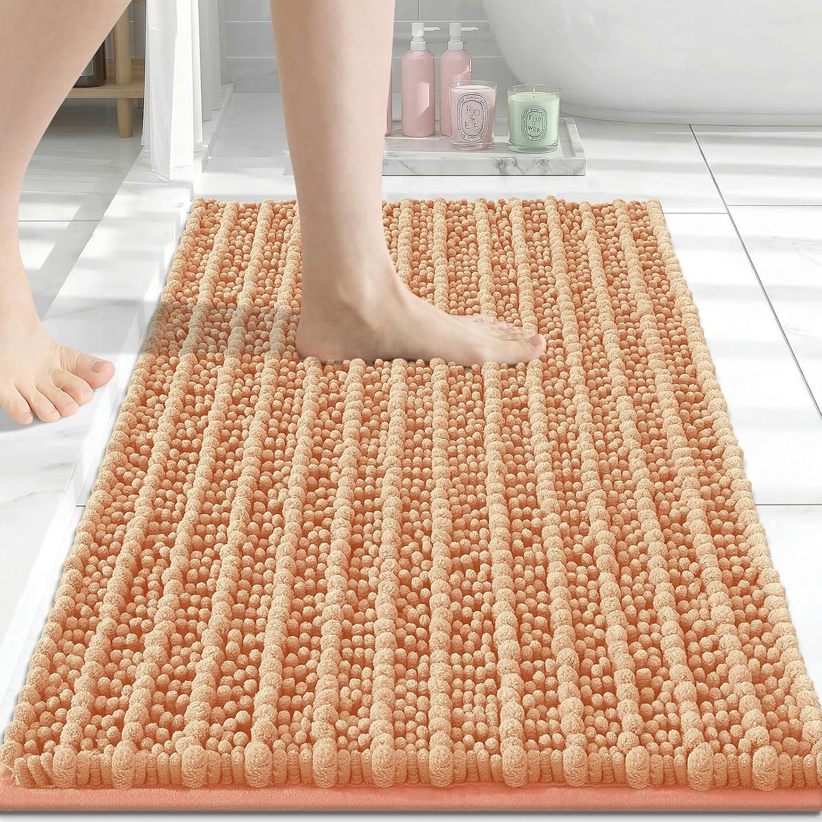 Bathroom Rugs Mat 24x16, Soft Absorbent Chenille Shaggy Bath Mat