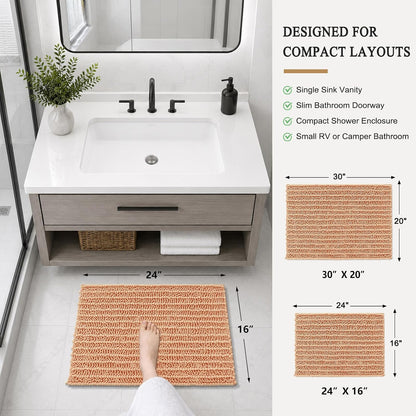 Bathroom Rugs Mat 24x16, Soft Absorbent Chenille Shaggy Bath Mat