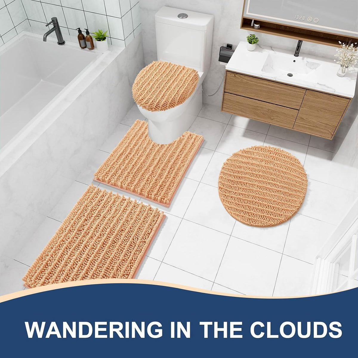 Bathroom Rugs Mat 24x16, Soft Absorbent Chenille Shaggy Bath Mat