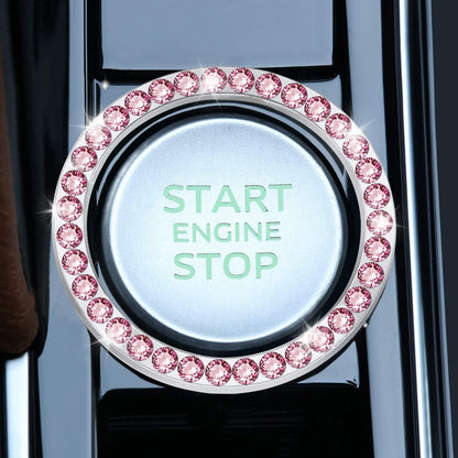 2 PCS Crystal Rhinestone Car Engine Start Stop Decoration, Ring Bling Car Interior Accessories for Women, Push to Start Button Cover Sticker, Automotive Decals, Pink