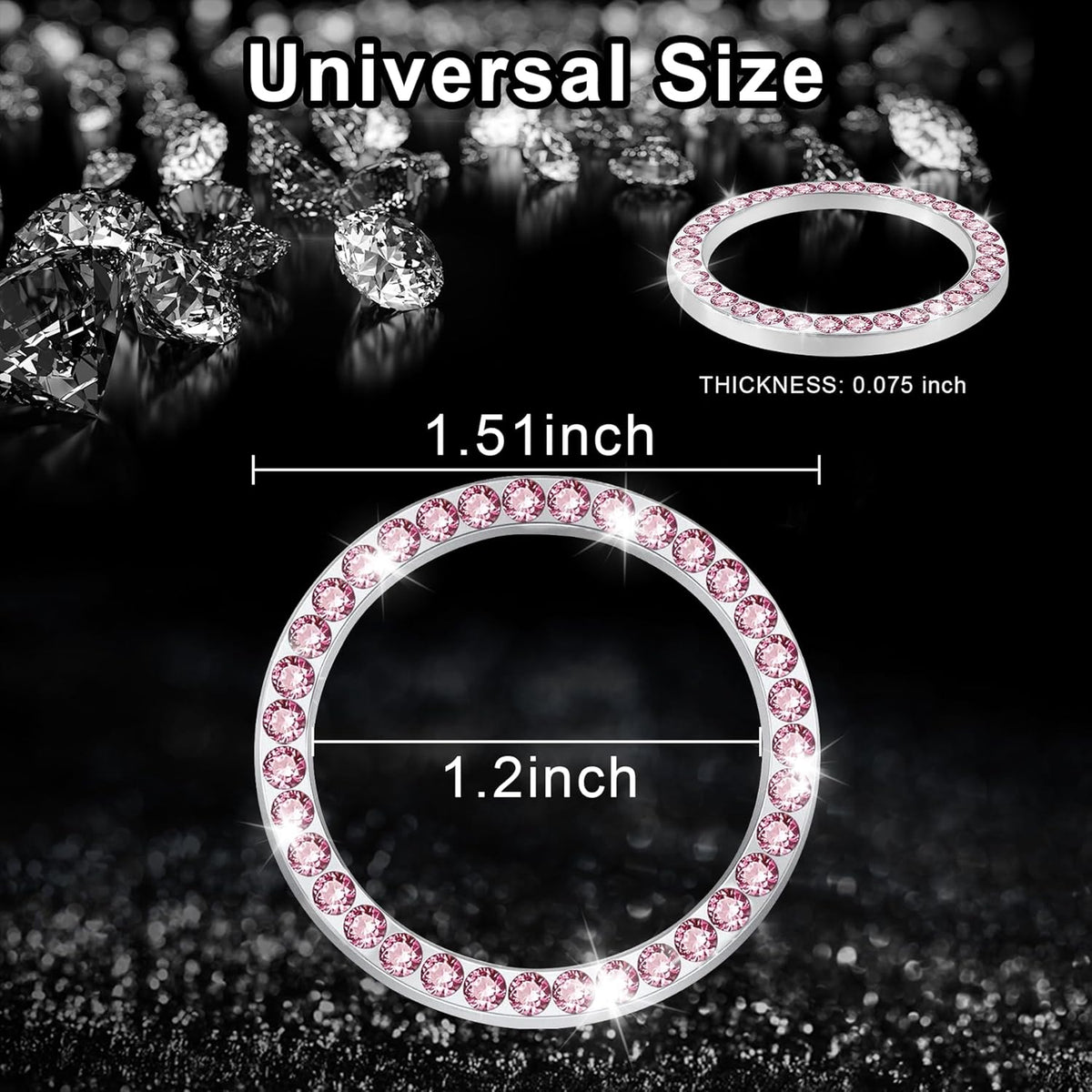 2 PCS Crystal Rhinestone Car Engine Start Stop Decoration, Ring Bling Car Interior Accessories for Women, Push to Start Button Cover Sticker, Automotive Decals, Pink