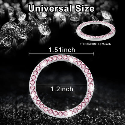 2 PCS Crystal Rhinestone Car Engine Start Stop Decoration, Ring Bling Car Interior Accessories for Women, Push to Start Button Cover Sticker, Automotive Decals, Pink