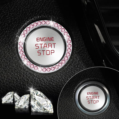 2 PCS Crystal Rhinestone Car Engine Start Stop Decoration, Ring Bling Car Interior Accessories for Women, Push to Start Button Cover Sticker, Automotive Decals, Pink