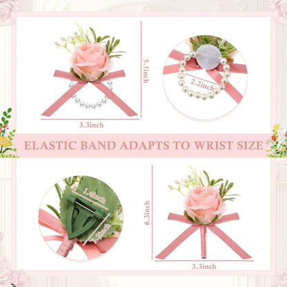 24 Pcs 24 Pcs Rose Wrist Corsage and Boutonniere Set, Pink