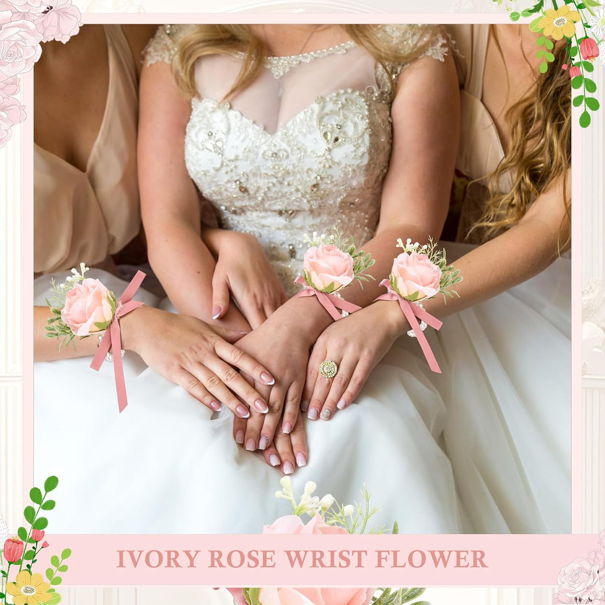 24 Pcs 24 Pcs Rose Wrist Corsage and Boutonniere Set, Pink