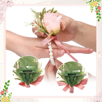 24 Pcs 24 Pcs Rose Wrist Corsage and Boutonniere Set, Pink