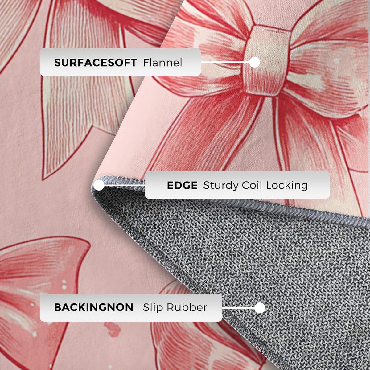 Peach Pink Bow Rug - Girly Kawaii Coquette Bow Rugs for Living Room, 6x6 Area Rugs for Bedroom Accessories, Washable Low Pile Non Slip Carpet, Girls Bowknot Home Decor ZcB7