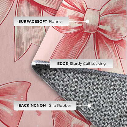 Peach Pink Bow Rug - Girly Kawaii Coquette Bow Rugs for Living Room, 6x6 Area Rugs for Bedroom Accessories, Washable Low Pile Non Slip Carpet, Girls Bowknot Home Decor ZcB7