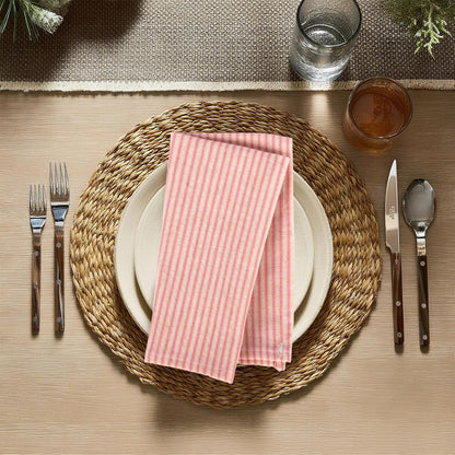 Pink Striped Cloth Dinner Napkins, Farmhouse Set of 12 Reusable Cotton Napkins for Bridal Wedding, Spring Party and Everyday Use