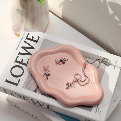 Jewelry Dish Trinket Tray for Women, Ring Dish Holder, Unique Cloud Shape Ceramic Plate Cute Things Vanity Aesthetic Room Decor Mother's Day Birthday (Pink)