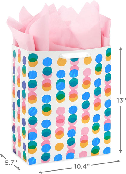13" Large Gift Bag with Pink Tissue (Pink, Yellow, Foil Blue Dots)