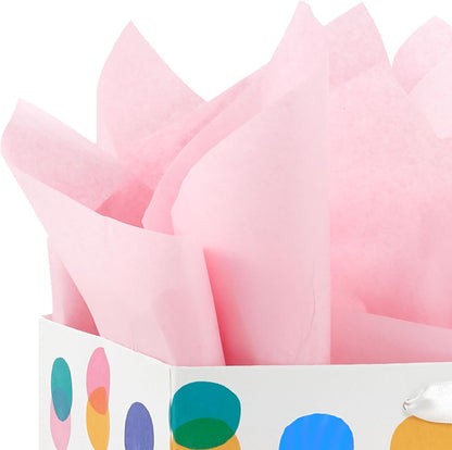 13" Large Gift Bag with Pink Tissue (Pink, Yellow, Foil Blue Dots)