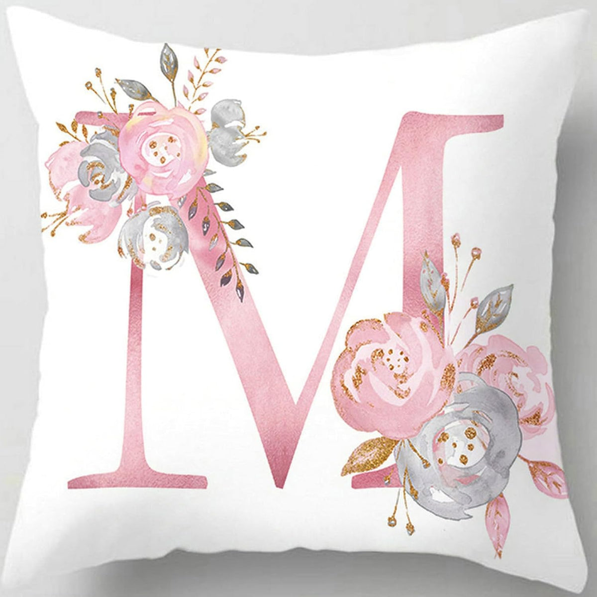 Pink Throw Pillow Covers Cute Alphabet Decorative Cushion Covers Square Letter Throw Pillows Protectors for Sofa Couch Bedroom Chair Home Decor 18 x 18 Inch(M)