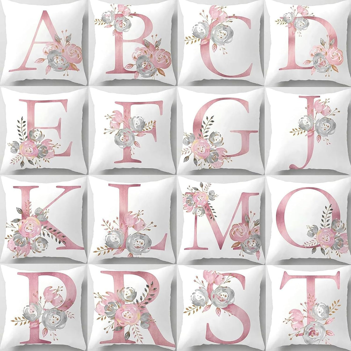 Pink Throw Pillow Covers Cute Alphabet Decorative Cushion Covers Square Letter Throw Pillows Protectors for Sofa Couch Bedroom Chair Home Decor 18 x 18 Inch(M)