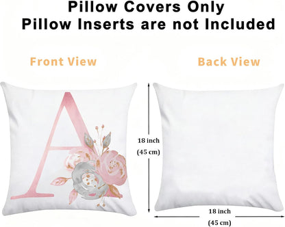 Pink Throw Pillow Covers Cute Alphabet Decorative Cushion Covers Square Letter Throw Pillows Protectors for Sofa Couch Bedroom Chair Home Decor 18 x 18 Inch(M)