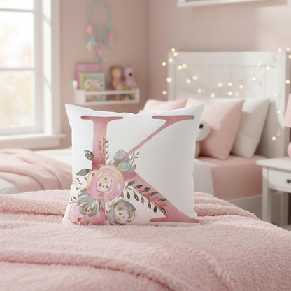 Pink Throw Pillow Covers Cute Alphabet Decorative Cushion Covers Square Letter Throw Pillows Protectors for Sofa Couch Bedroom Chair Home Decor 18 x 18 Inch(M)