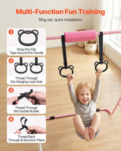 Gymnastic Bars for Kids, 140 lbs Capacity Folding Training Kip Bar with Mat, Adjustable Height Gymnastic Horizontal Bar for Home, Training Equipment for Indoor Outdoor, Easy to Assemble