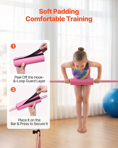 Gymnastic Bars for Kids, 140 lbs Capacity Folding Training Kip Bar with Mat, Adjustable Height Gymnastic Horizontal Bar for Home, Training Equipment for Indoor Outdoor, Easy to Assemble