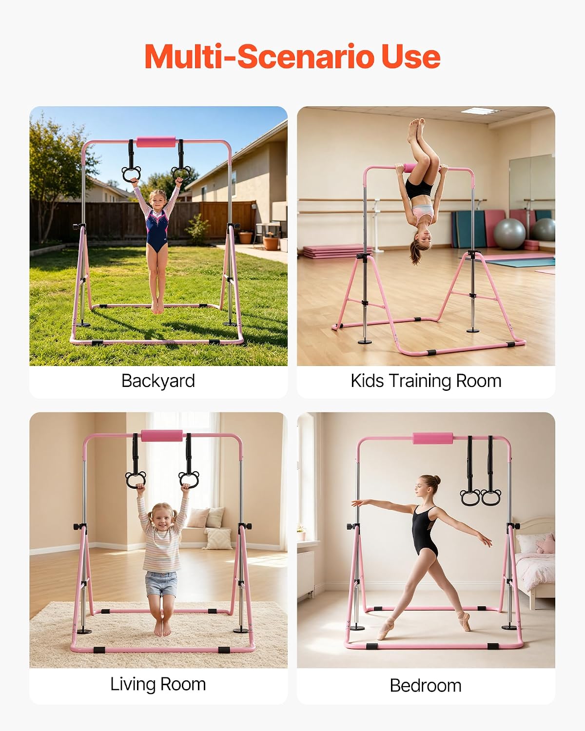 Gymnastic Bars for Kids, 140 lbs Capacity Folding Training Kip Bar with Mat, Adjustable Height Gymnastic Horizontal Bar for Home, Training Equipment for Indoor Outdoor, Easy to Assemble