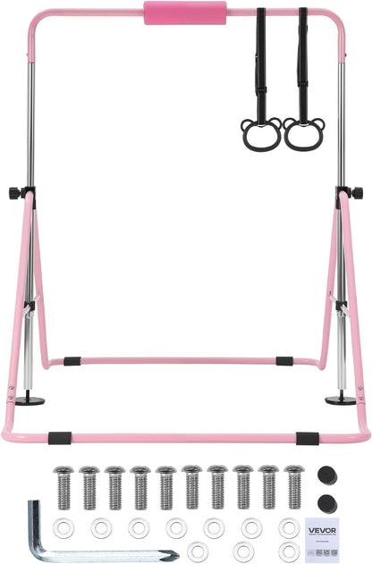 Gymnastic Bars for Kids, 140 lbs Capacity Folding Training Kip Bar with Mat, Adjustable Height Gymnastic Horizontal Bar for Home, Training Equipment for Indoor Outdoor, Easy to Assemble