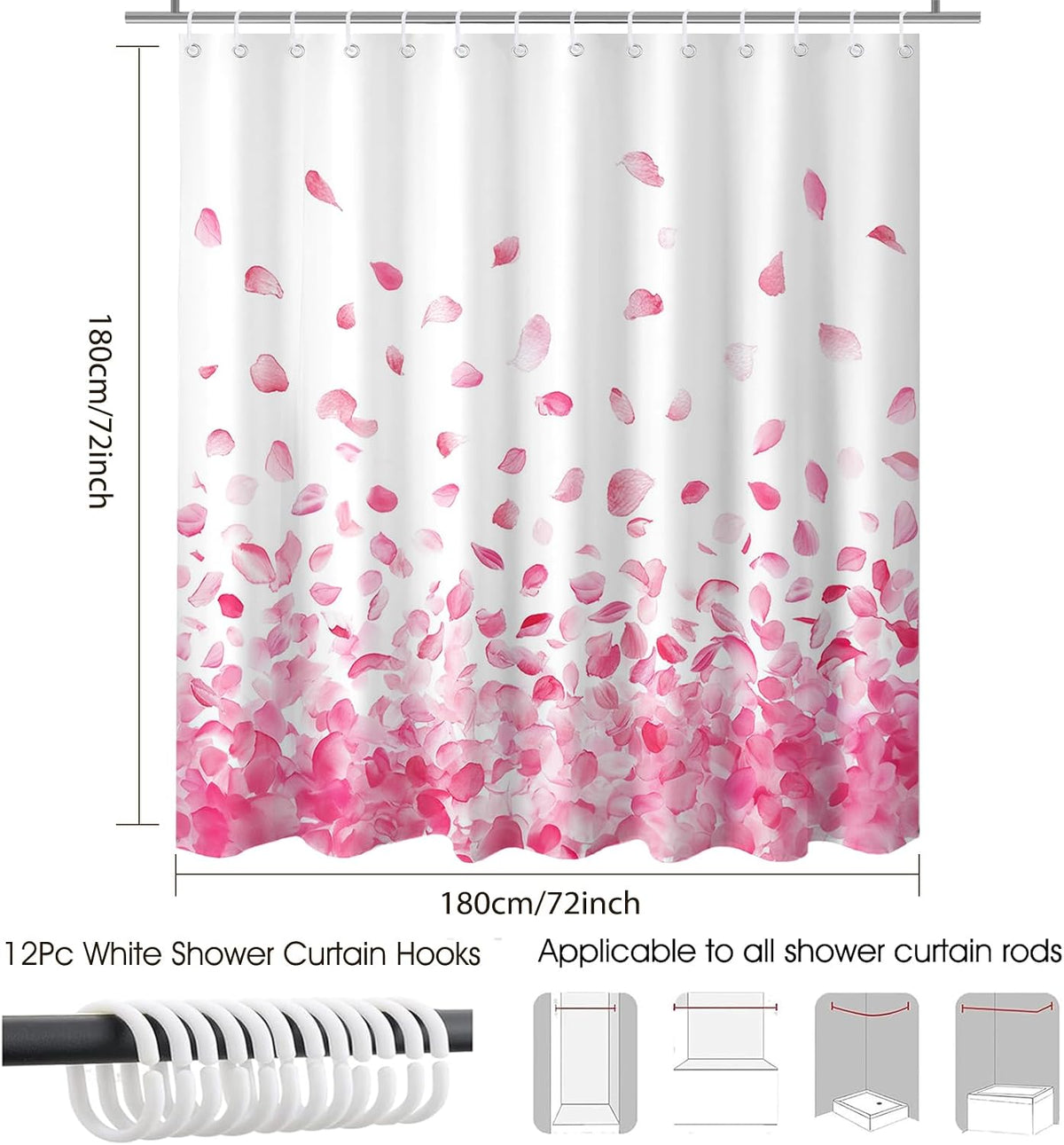 Pink Shower Curtain for Bathroom Romantic Pink Floral Petal Rain Shower Curtain for Pink Bathroom Decor Waterproof Fabric Bath Curtain 72 X 72 Inch