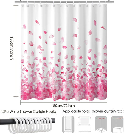 Pink Shower Curtain for Bathroom Romantic Pink Floral Petal Rain Shower Curtain for Pink Bathroom Decor Waterproof Fabric Bath Curtain 72 X 72 Inch