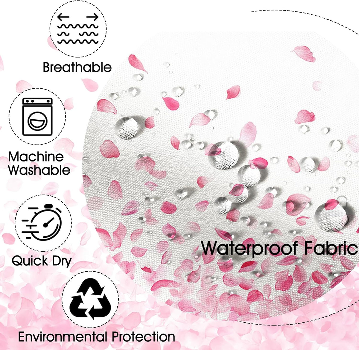Pink Shower Curtain for Bathroom Romantic Pink Floral Petal Rain Shower Curtain for Pink Bathroom Decor Waterproof Fabric Bath Curtain 72 X 72 Inch