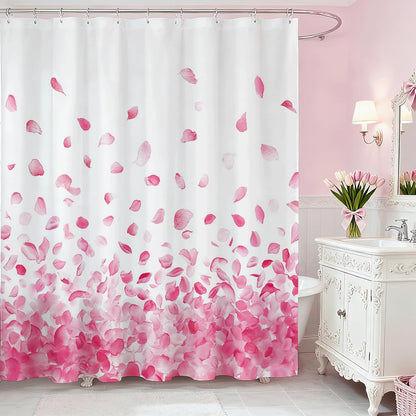 Pink Shower Curtain for Bathroom Romantic Pink Floral Petal Rain Shower Curtain for Pink Bathroom Decor Waterproof Fabric Bath Curtain 72 X 72 Inch