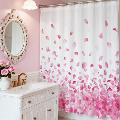Pink Shower Curtain for Bathroom Romantic Pink Floral Petal Rain Shower Curtain for Pink Bathroom Decor Waterproof Fabric Bath Curtain 72 X 72 Inch