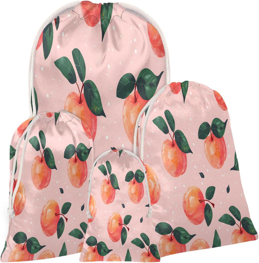 Aglebo Watercolor Peaches Reusable Christmas Gift Bag Set with Drawstring 30" x 20" Xmas Treats Bags Funny Design for Party Birthday Xmas Presents Wrapping Bags (1 Pack)