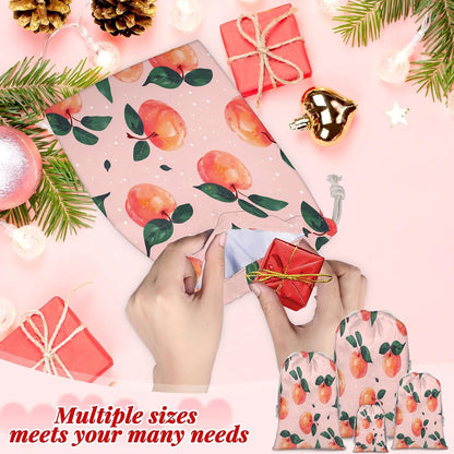 Aglebo Watercolor Peaches Reusable Christmas Gift Bag Set with Drawstring 30" x 20" Xmas Treats Bags Funny Design for Party Birthday Xmas Presents Wrapping Bags (1 Pack)