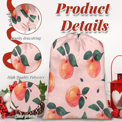 Aglebo Watercolor Peaches Reusable Christmas Gift Bag Set with Drawstring 30" x 20" Xmas Treats Bags Funny Design for Party Birthday Xmas Presents Wrapping Bags (1 Pack)