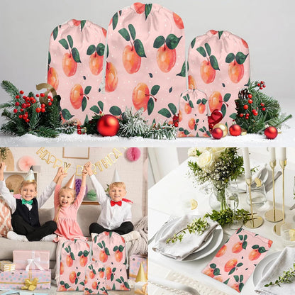 Aglebo Watercolor Peaches Reusable Christmas Gift Bag Set with Drawstring 30" x 20" Xmas Treats Bags Funny Design for Party Birthday Xmas Presents Wrapping Bags (1 Pack)