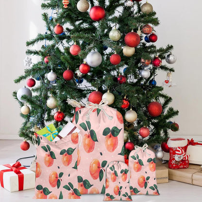 Aglebo Watercolor Peaches Reusable Christmas Gift Bag Set with Drawstring 30" x 20" Xmas Treats Bags Funny Design for Party Birthday Xmas Presents Wrapping Bags (1 Pack)