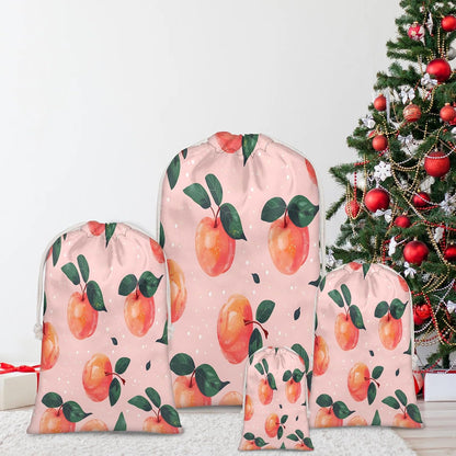 Aglebo Watercolor Peaches Reusable Christmas Gift Bag Set with Drawstring 30" x 20" Xmas Treats Bags Funny Design for Party Birthday Xmas Presents Wrapping Bags (1 Pack)