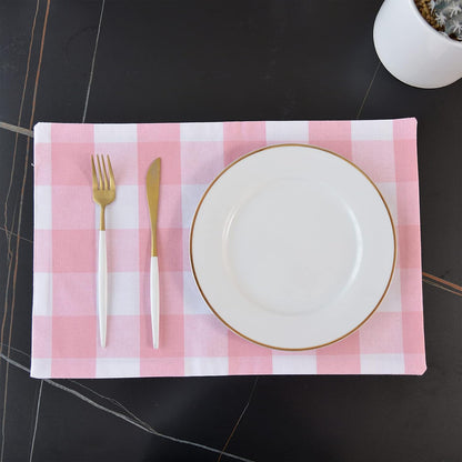 Pink & White Placemats Cotton Buffalo Check Gingham Farmhouse Set of 4 Heat Resistant 2 Side Dining Table Place Mats for Kitchen Table, 12 x 18 inches