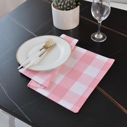 Pink & White Placemats Cotton Buffalo Check Gingham Farmhouse Set of 4 Heat Resistant 2 Side Dining Table Place Mats for Kitchen Table, 12 x 18 inches